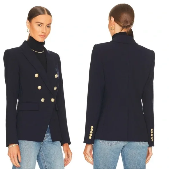 $695 Veronica Beard Miller Dickey Jacket Blazer Navy gold Double Breasted Sz 4 - Picture 3 of 16